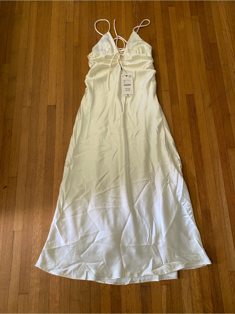 Zara Cream Satin Slip Dress with Spaghetti Straps